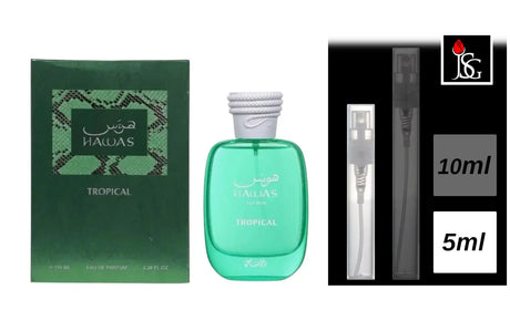 Shop for HAWAS For Him Tropical perfumes online and in miami 5ml decant