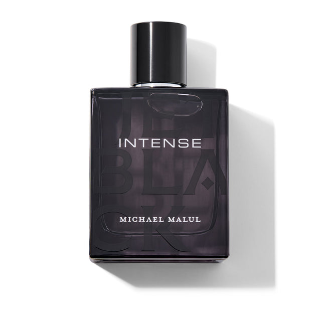 Michael Malul Jet Black Intense Eau de Parfum 100 ml black bottle with silver cap, front view