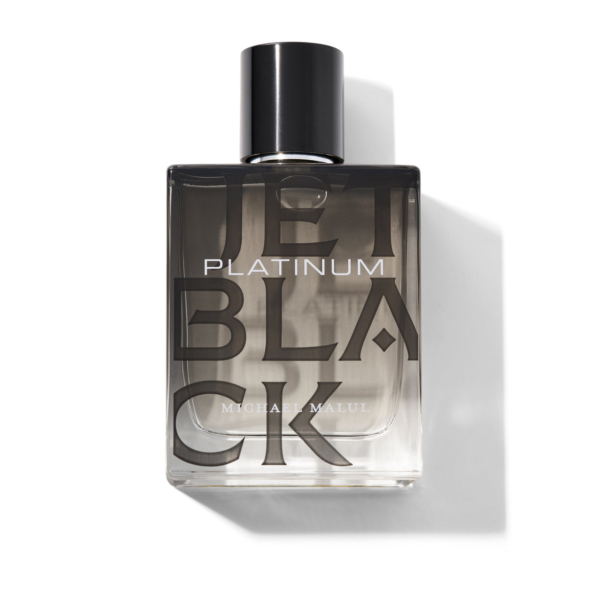 Michael Malul Jet Black Platinum Eau de Parfum 100 ml black bottle with platinum cap, front view