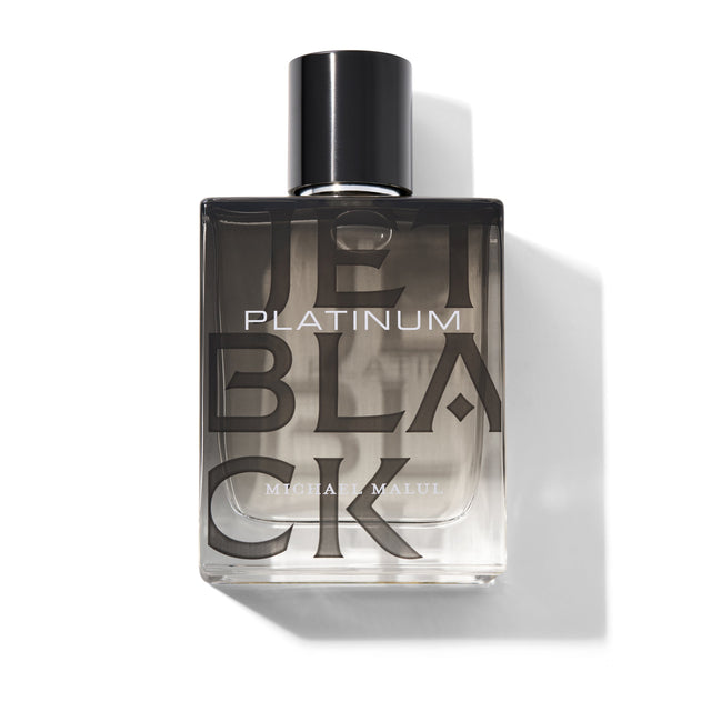 Michael Malul Jet Black Platinum Eau de Parfum 100 ml black bottle with platinum cap, front view